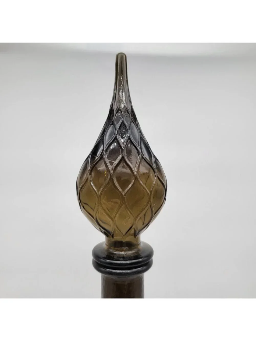 Mid Century Empoli Art Glass Genie Bottle Decanter with Stopper Green Quilted